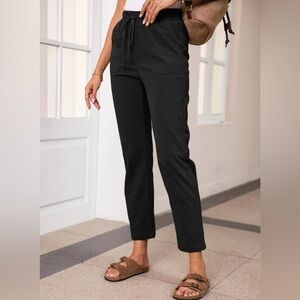 Black Courderoy Straight-Leg Pull-On Pants